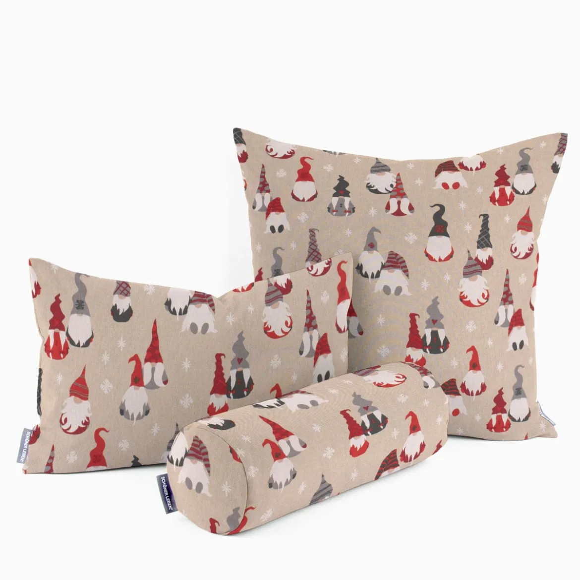 Dekostoff Halbpanama Leinenlook Tomte Cosy Famliy Weihnachtswichtel natur rot weiß grau1,40m Breite