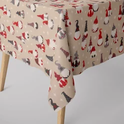 Dekostoff Halbpanama Leinenlook Tomte Cosy Famliy Weihnachtswichtel natur rot weiß grau1,40m Breite