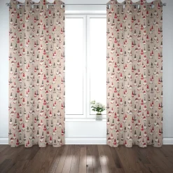 Dekostoff Halbpanama Leinenlook Tomte Cosy Famliy Weihnachtswichtel natur rot weiß grau1,40m Breite