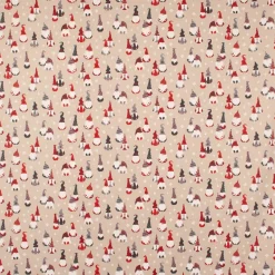 Dekostoff Halbpanama Leinenlook Tomte Cosy Famliy Weihnachtswichtel natur rot weiß grau1,40m Breite