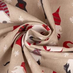 Dekostoff Halbpanama Leinenlook Tomte Cosy Famliy Weihnachtswichtel natur rot weiß grau1,40m Breite