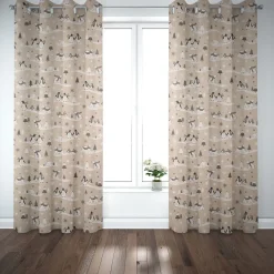 Dekostoff Halbpanama Leinenlook Frozen Polar World Pinguine Eisbären natur grau weiß 1,40m Breite