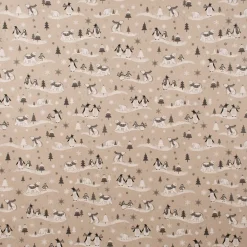 Dekostoff Halbpanama Leinenlook Frozen Polar World Pinguine Eisbären natur grau weiß 1,40m Breite
