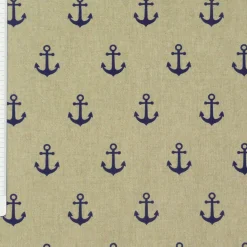 Dekostoff Halbpanama Leinenlook natur Anker blau 1,40m Breite