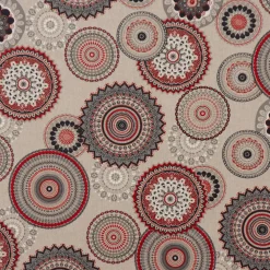 Dekostoff Halbpanama Leinenlook Mandalas natur rot 1,40m Breite