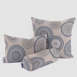 Dekostoff Halbpanama Leinenlook Mandalas natur blau 1,40m Breite