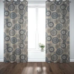 Dekostoff Halbpanama Leinenlook Mandalas natur blau 1,40m Breite