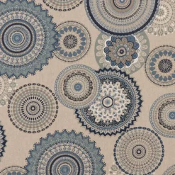Dekostoff Halbpanama Leinenlook Mandalas natur blau 1,40m Breite