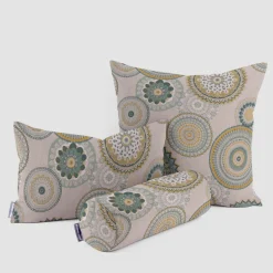 Dekostoff Halbpanama Leinenlook Mandalas natur grün 1,40m Breite