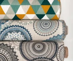 Dekostoff Halbpanama Leinenlook Mandalas natur grau 1,40m Breite