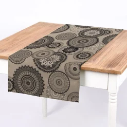 Dekostoff Halbpanama Leinenlook Mandalas natur grau 1,40m Breite