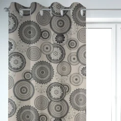 Dekostoff Halbpanama Leinenlook Mandalas natur grau 1,40m Breite