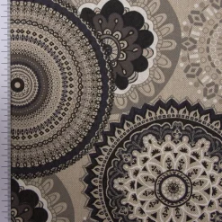 Dekostoff Halbpanama Leinenlook Mandalas natur grau 1,40m Breite