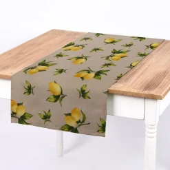 Dekostoff Halbpanama Leinenlook Zitronen natur grün gelb 1,40m Breite