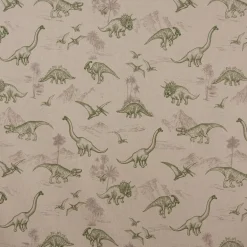 Dekostoff Halbpanama Leinenlook Dinosaurier natur grün 1,40m Breite