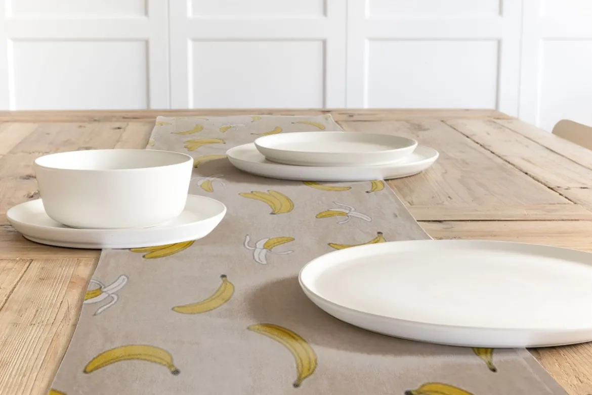 Dekostoff Halbpanama Leinenlook Bananen natur gelb 1,40m Breite