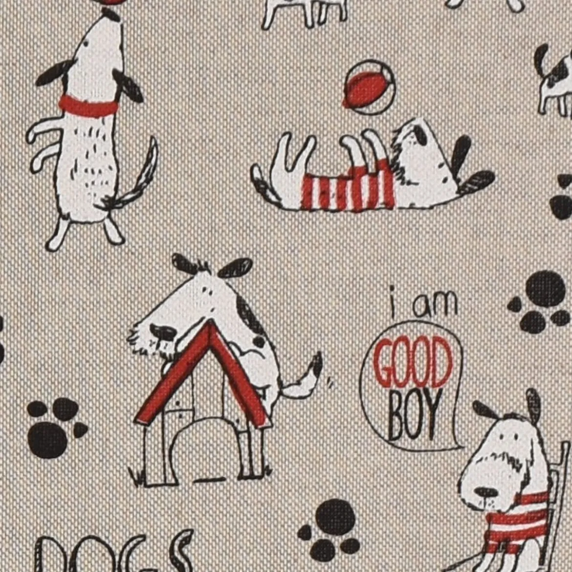 Dekostoff Halbpanama Leinenlook Hunde Dackel Dogs Life natur weiß rot 1,40m Breite