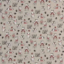 Dekostoff Halbpanama Leinenlook Hunde Dackel Dogs Life natur weiß rot 1,40m Breite