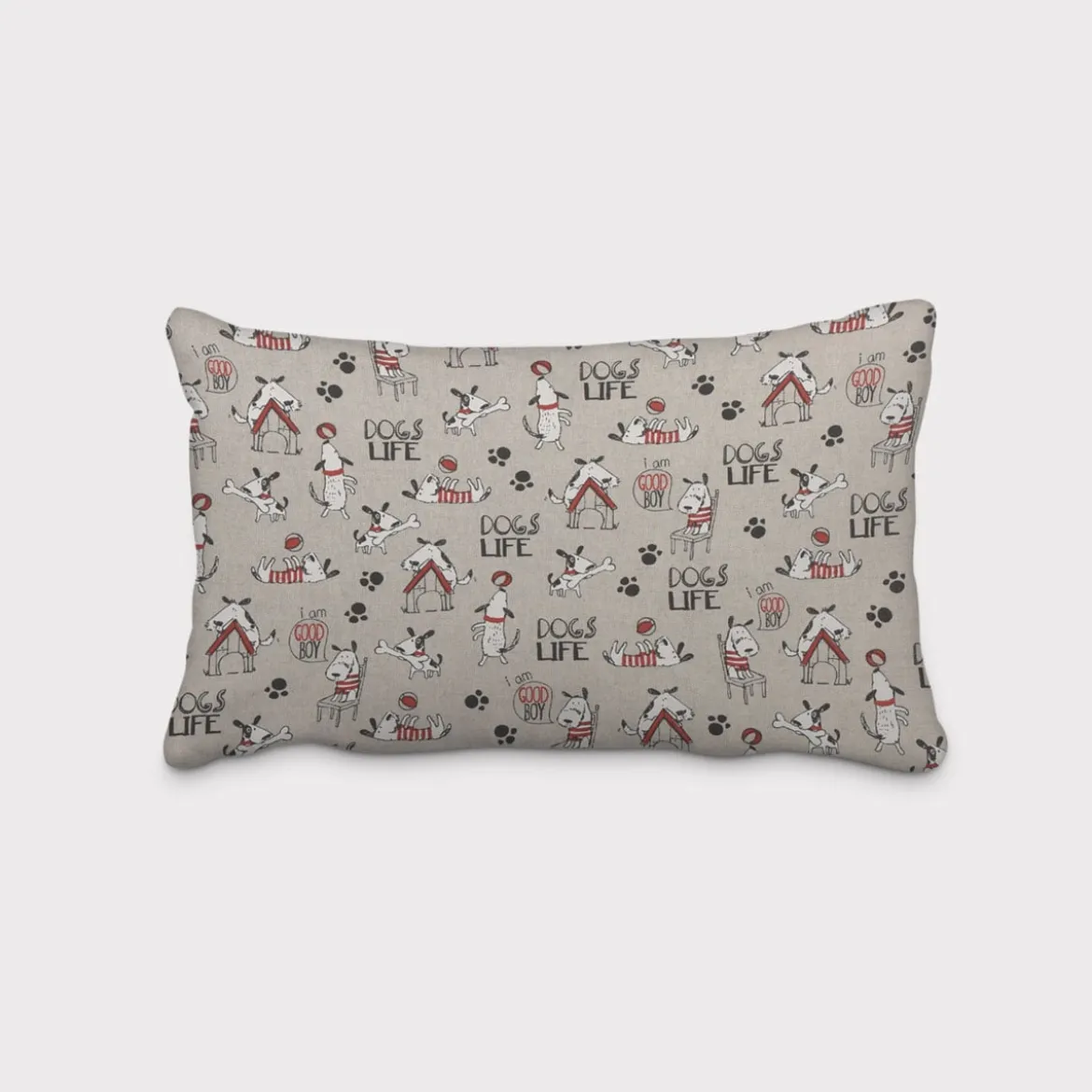 Dekostoff Halbpanama Leinenlook Hunde Dackel Dogs Life natur weiß rot 1,40m Breite