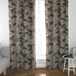 Dekostoff Halbpanama Leinenlook Blätter Leopard Dschungel natur grün gelb 1,40m Breite