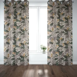 Dekostoff Halbpanama Leinenlook Blätter Leopard Dschungel natur grün gelb 1,40m Breite