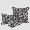 Dekostoff Halbpanama Leinenlook Dreiecke blau grau 1,40m Breite
