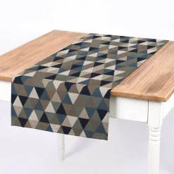 Dekostoff Halbpanama Leinenlook Dreiecke blau grau 1,40m Breite
