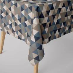 Dekostoff Halbpanama Leinenlook Dreiecke blau grau 1,40m Breite