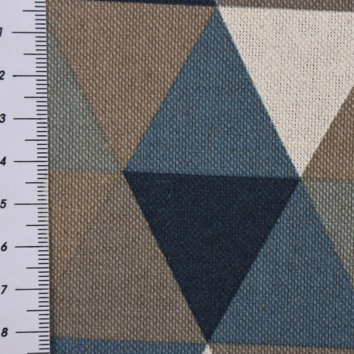 Dekostoff Halbpanama Leinenlook Dreiecke blau grau 1,40m Breite