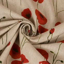 Dekostoff Halbpanama Leinenlook Poppy Field Mohnblumen natur rot 1,40m Breite