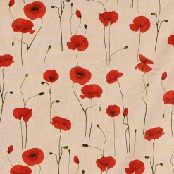 Dekostoff Halbpanama Leinenlook Poppy Field Mohnblumen natur rot 1,40m Breite