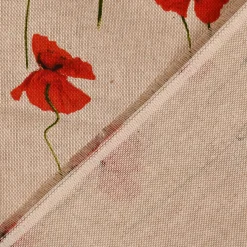 Dekostoff Halbpanama Leinenlook Poppy Field Mohnblumen natur rot 1,40m Breite