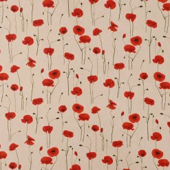 Dekostoff Halbpanama Leinenlook Poppy Field Mohnblumen natur rot 1,40m Breite