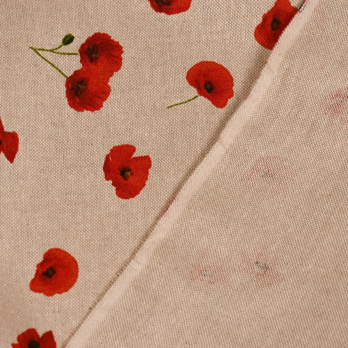 Dekostoff Halbpanama Leinenlook Poppy Flower Mohnblüten Allover natur rot 1,40m Breite