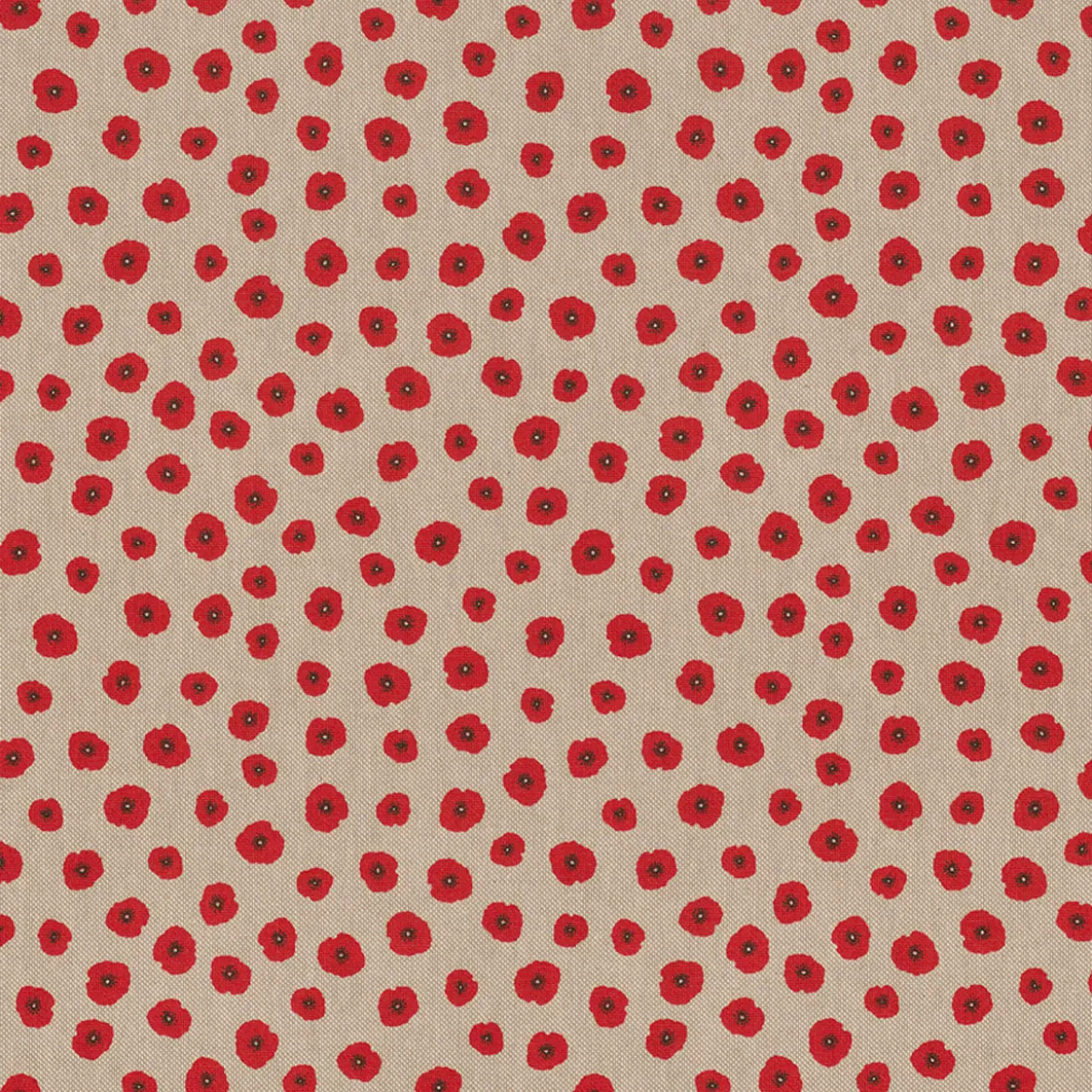 Dekostoff Halbpanama Leinenlook Poppy Flower Mohnblüten Allover natur rot 1,40m Breite