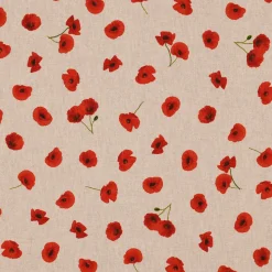 Dekostoff Halbpanama Leinenlook Poppy Flower Mohnblüten Allover natur rot 1,40m Breite