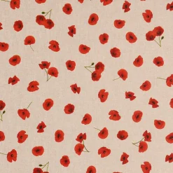 Dekostoff Halbpanama Leinenlook Poppy Flower Mohnblüten Allover natur rot 1,40m Breite