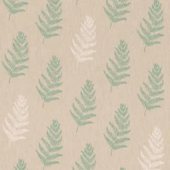 Dekostoff Halbpanama Leinenlook Fragile Fern Farnblätter natur grün 1,40m Breite