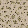 Dekostoff Halbpanama Leinenlook Black Olive Olivenzweige natur 1,40m Breite