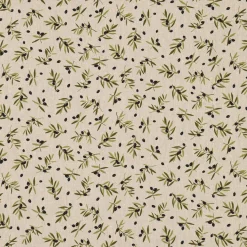 Dekostoff Halbpanama Leinenlook Black Olive Olivenzweige natur 1,40m Breite
