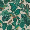 Dekostoff Halbpanama Leinenlook Calathea Leaves Blätter Papageien natur grün 1,40m Breite