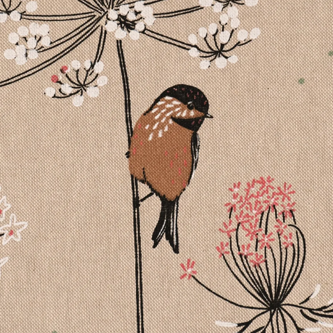 Dekostoff Halbpanama Leinenlook Soft Branch Blüten Gräser Vögel natur rosa 1,40m Breite