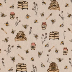 Dekostoff Halbpanama Leinenlook Bee Honey Buzzing Honig Bienen Korb natur gelb 1,40m Breite