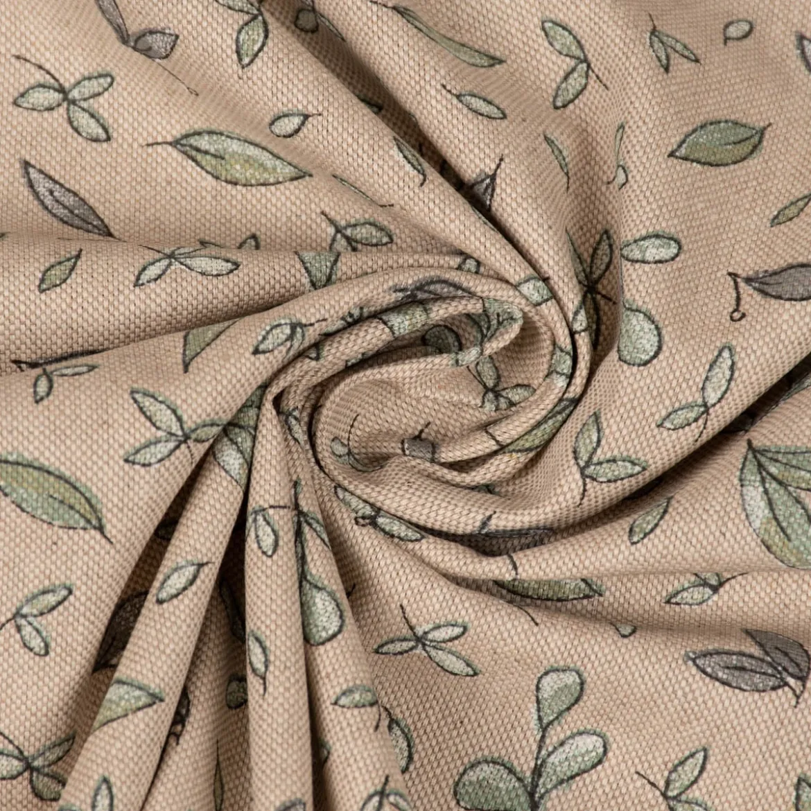 Dekostoff Halbpanama Leinenlook Leaf Soft Watercolor Allover Blätter natur grün 1,40m Breite