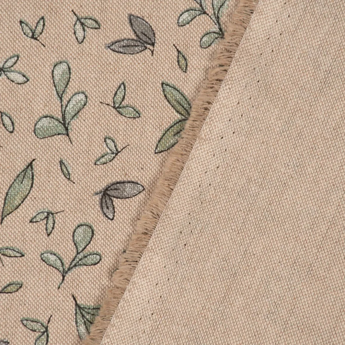 Dekostoff Halbpanama Leinenlook Leaf Soft Watercolor Allover Blätter natur grün 1,40m Breite