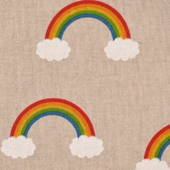 Dekostoff Halbpanama Leinenlook Over the Rainbow Regenbogen Wolken natur bunt 1,40m Breite