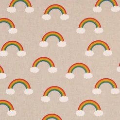 Dekostoff Halbpanama Leinenlook Over the Rainbow Regenbogen Wolken natur bunt 1,40m Breite