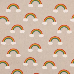 Dekostoff Halbpanama Leinenlook Over the Rainbow Regenbogen Wolken natur bunt 1,40m Breite