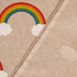 Dekostoff Halbpanama Leinenlook Over the Rainbow Regenbogen Wolken natur bunt 1,40m Breite