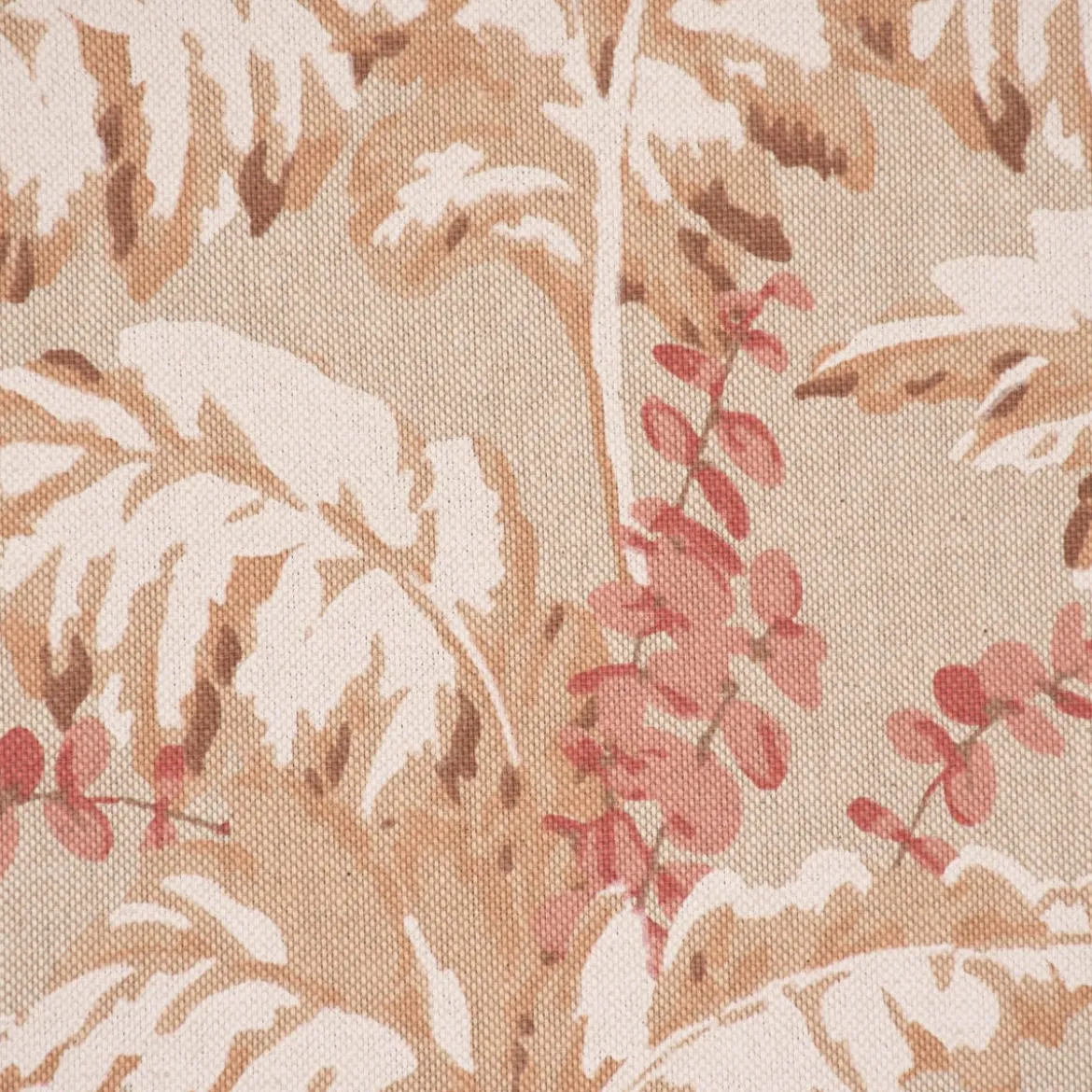 Dekostoff Halbpanama Leinenlook Pampasgras Eukalyptus natur rot 1,40m Breite